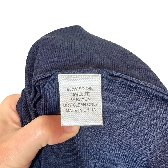 Lela Rose Accordion Lasercut Knit Viscose Fit and Flare Dress in Navy - Picture 10 of 10